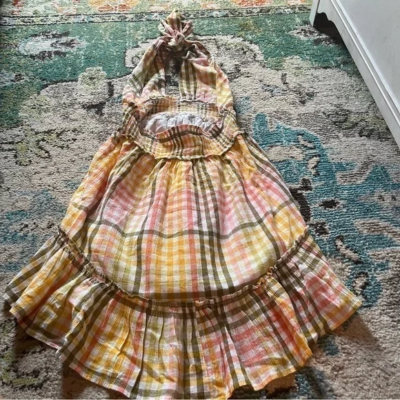 Aerie pastel plaid criss cross halter dress - Picture 4 of 6